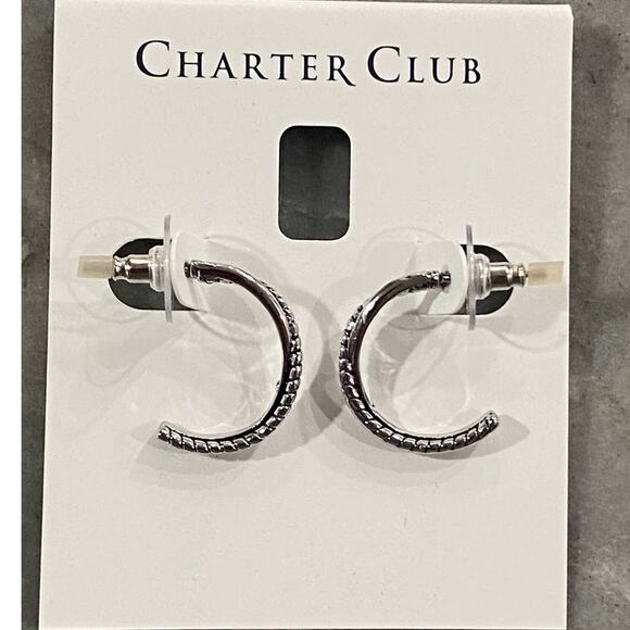 CHARTER CLUB Twisted Double-Row C-Hoop Earrings - Picture 2 of 4